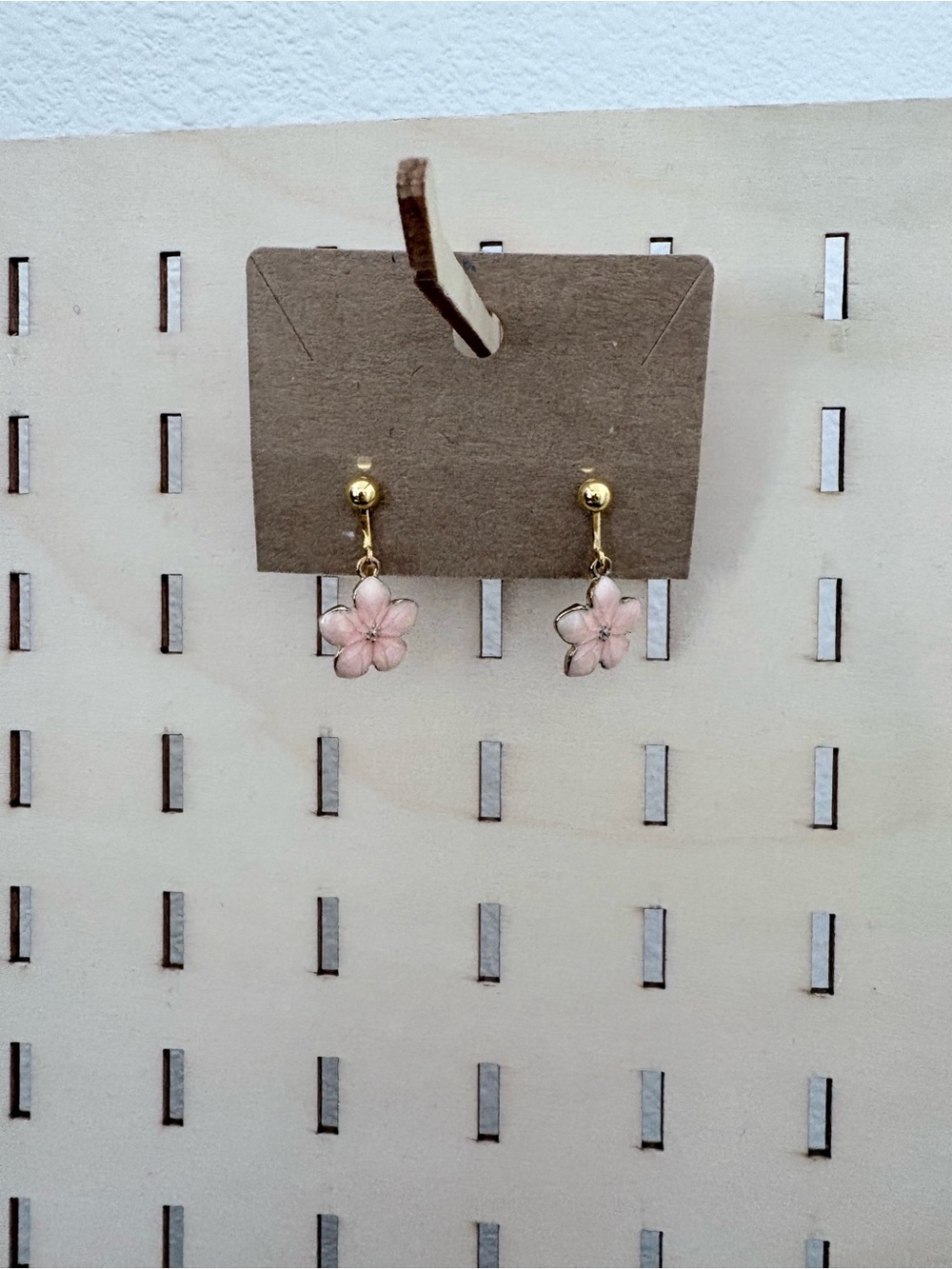 Handcrafted cherry blossom dangle clip on earrings